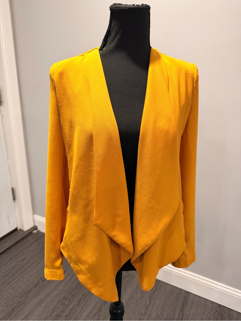 Love Tree Draped Open-Front Blazer in Mustard